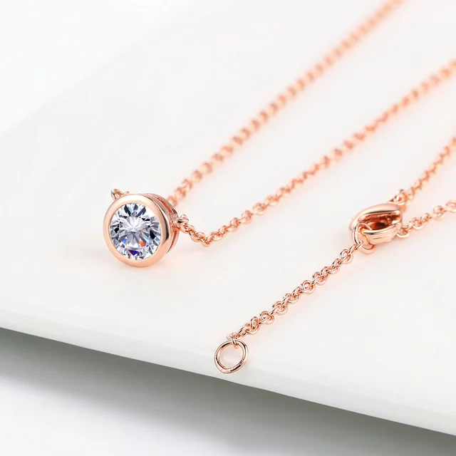 Small Round 1 carat Cubic Zirconia Rose Gold Pendant Necklace  3
