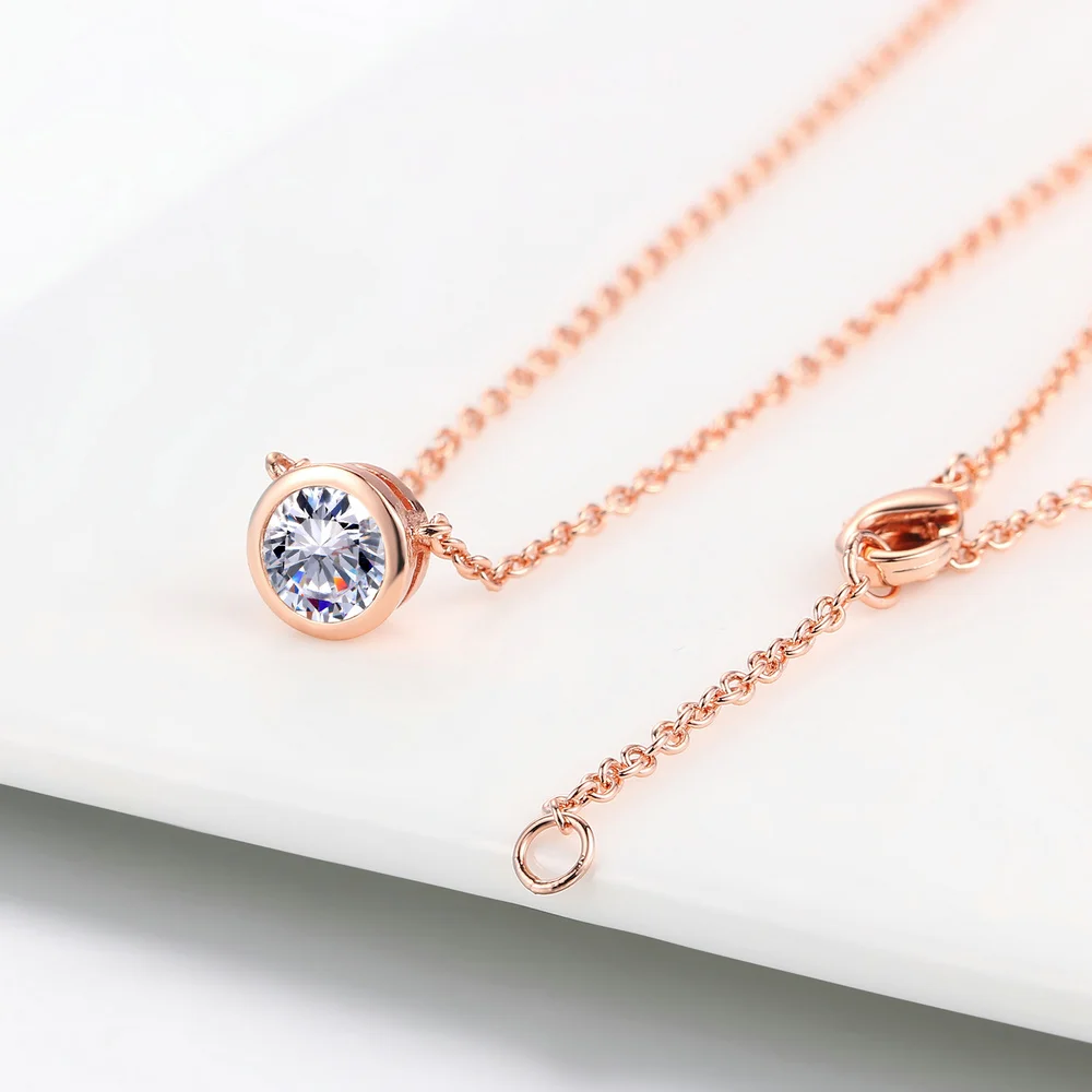 Simply Small Round 1 carat Cubic Zirconia Rose Gold Color Pendant Necklace Hot Jewelery for Women and Girls N388 N453 N454