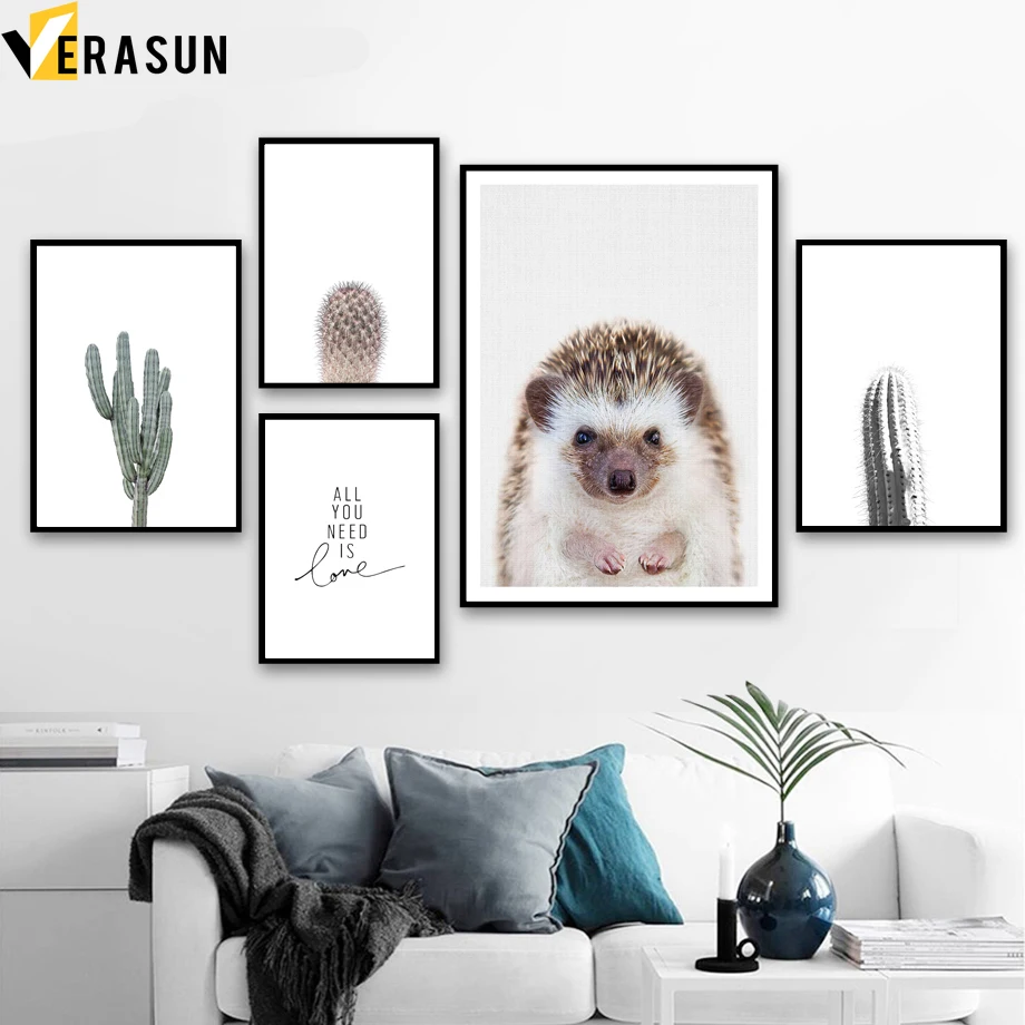 

Hedgehog Cactus Quote Scandinavian Wall Art Canvas Painting Nordic Posters And Prints Wall Pictures For Living Room Home Decor