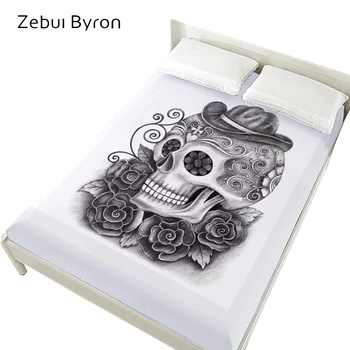 

3D Bed Sheets On Elastic Band Bed,160x200 Fitted Sheets,Mattress Cover for bed.Bedsheet Bedding,Bed Linen Mr Skull