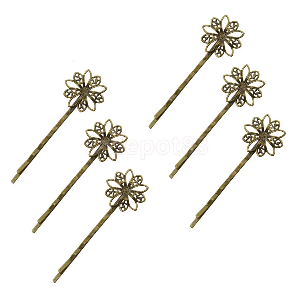 

6 x Vintage Bronze Gothic Filigree Hair Clip Pin Headwear Snowflake