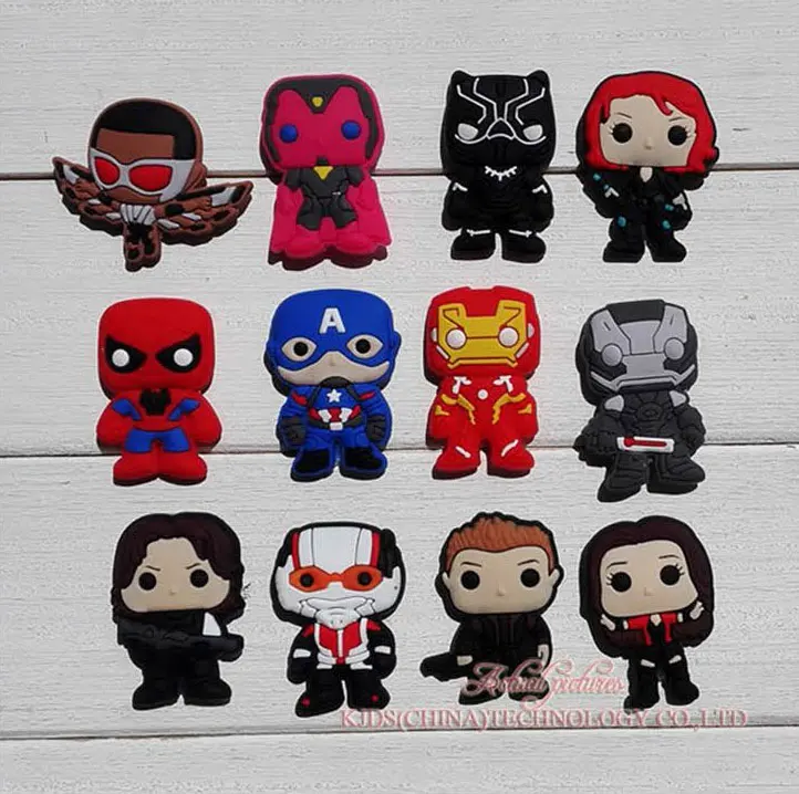 

Single Sale 1pc Avengers shoe PVC Shoe Charms,Shoe Buckles Accessories Fit Bands Bracelets Croc JIBZ,Kids Party X-mas Gift