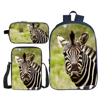 

3Pcs/Set Printing 3D Animal Zebra Kids Shoulder Backpack for Children School Bags for Boys and Girls Bookbag Student Bag Horse