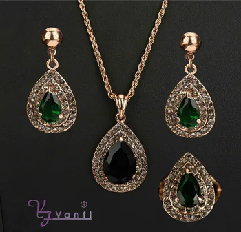 

Hot Selling Promotion New Design Red Earring Necklace Jewelry Set Women Stone Leaves Jewelry set