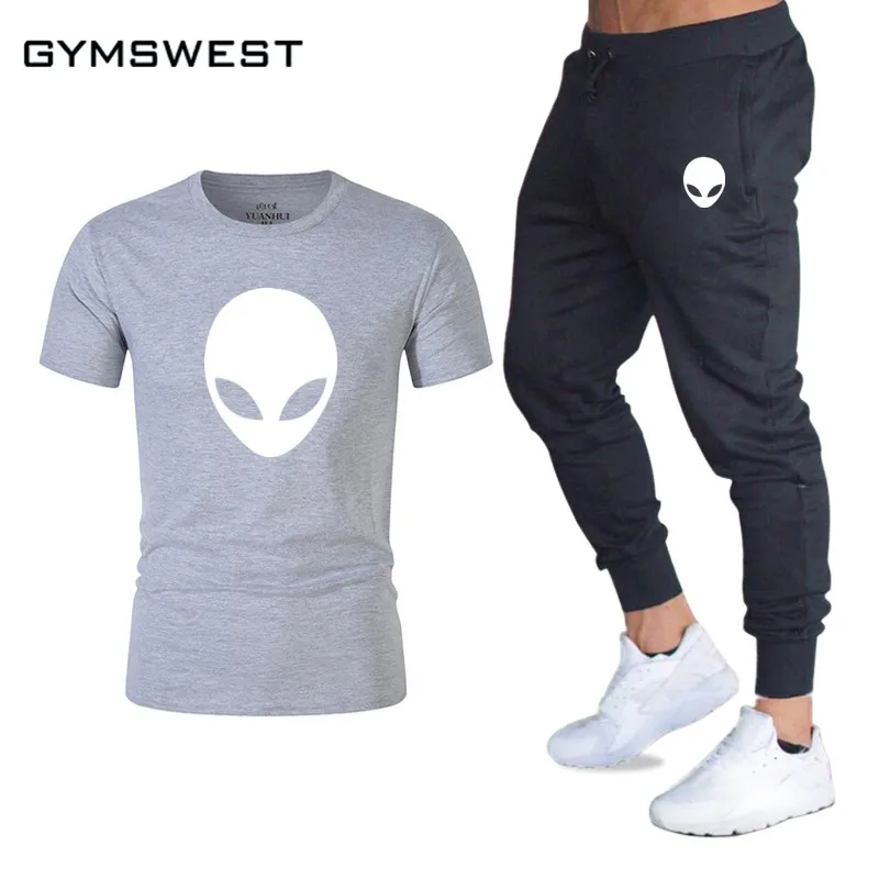 Городской Hipster Для мужчин наборы футболки + Штаны Для мужчин спортивные залы тренировка набор для фитнеса брендовая одежда два Костюм из