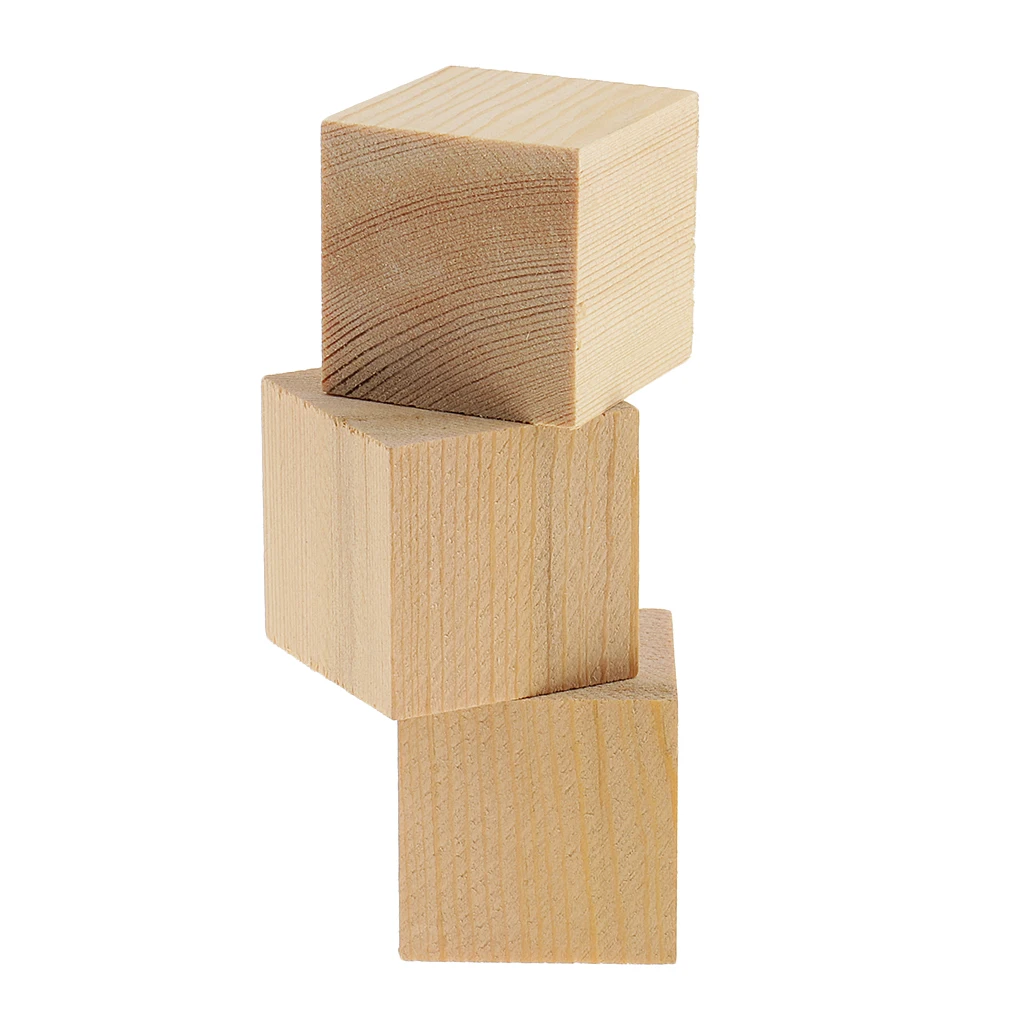 3 Sizes Wood Cube Blocks Puzzle Unfinished Wooden Pieces for Model Making Wood Crafts