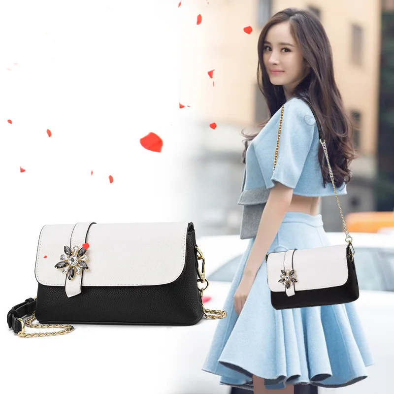 

Fashion Lady Bag Casual Tote Women Shoulder Bags PU Leather Metal Chain Flap Bags Female Cute Girl Flower Shoulder Bag XBC009