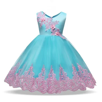 

Cielarko Girls Birthday Party Dress Blue Flower Kids Dresses for Girl Princess Pink Bow Ball Gown Elegant Design Toddler Frock