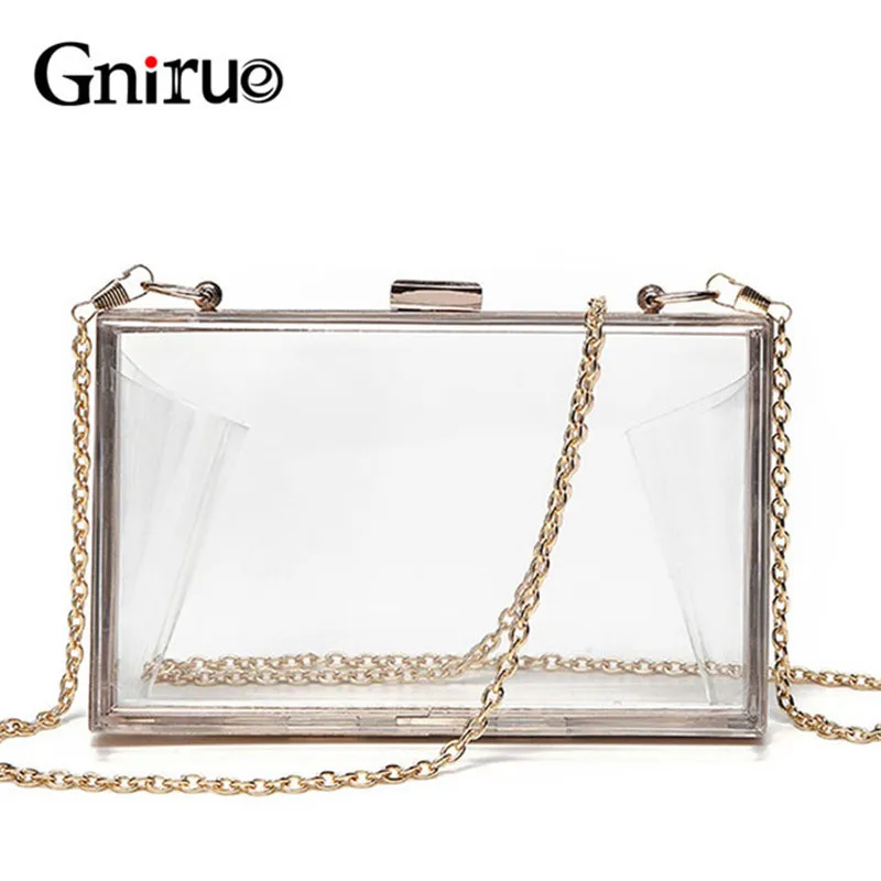 Acrylic Transparent Clutch Chain Box Women Shoulder Bags Hard Day Clutches Bags Wedding Party Evening Purse 5 Colors