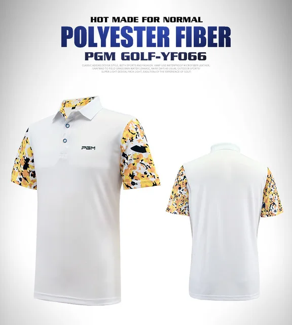 PGM мужские футболки поло для гольфа, спортивная одежда, топы, летние быстросохнущие дышащие с коротким рукавом, спортивные рукава для гольфа, футболка с принтом - Цвет: Цвет: желтый