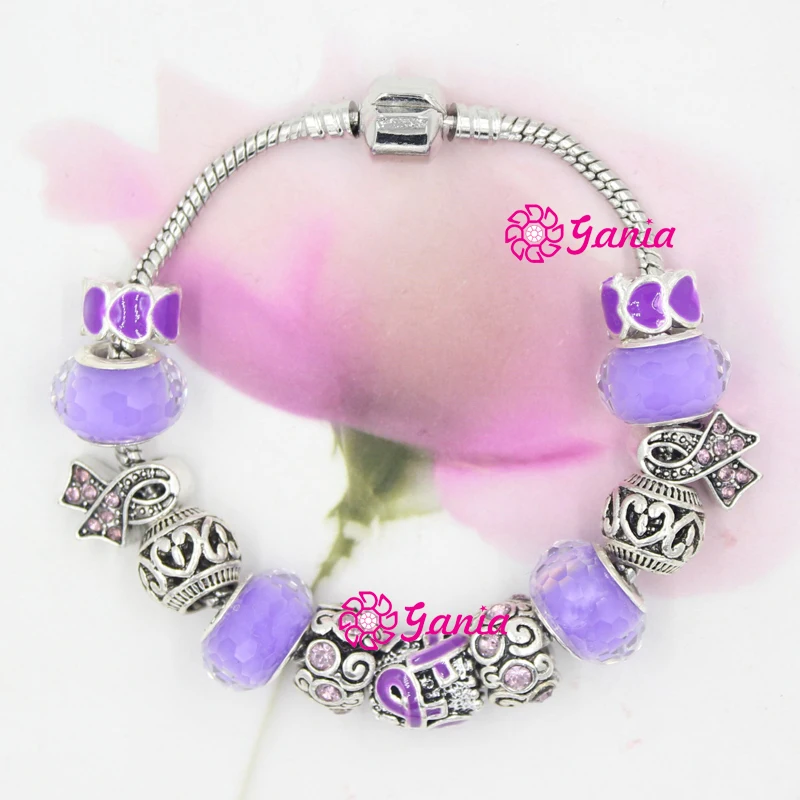 new arrival diy european style purple ribbon bead pancreatic cancer