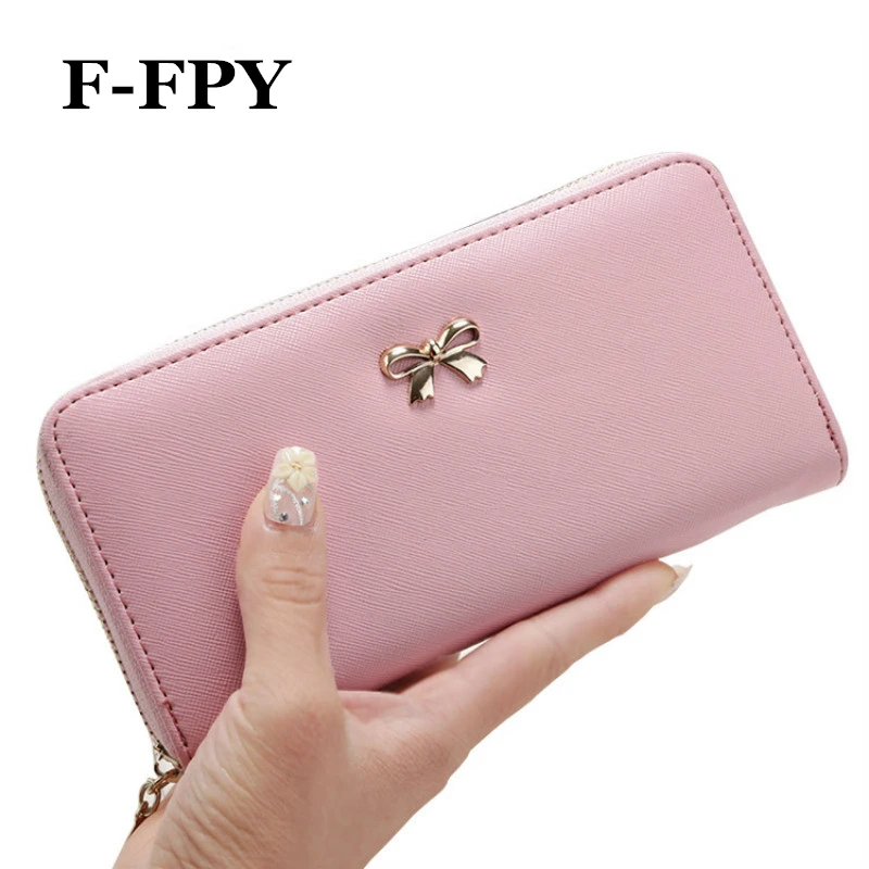 

2019 Women Long Clutch Wallets PU Leather Female Fashion Bowknot Money Bag Phone Pocket Famous Designer Lady Cards Holders Purse