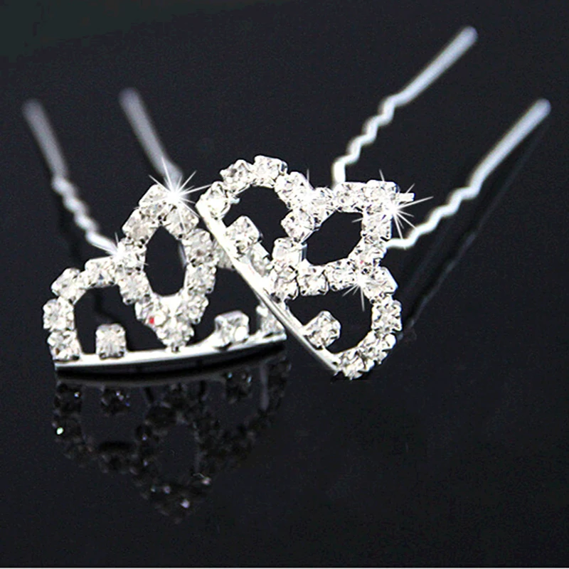 

Shiny Silver Crystal Crown Double Feet Hair Pins Sticks Styling Tool for Fashion Women Hair Jewelry Accessories