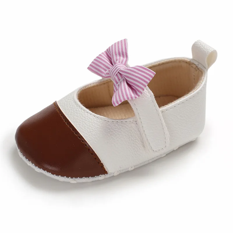 Детская обувь в полоску с бантом для новорожденных; детская обувь с мягкой подошвой; нескользящая обувь из искусственной кожи для