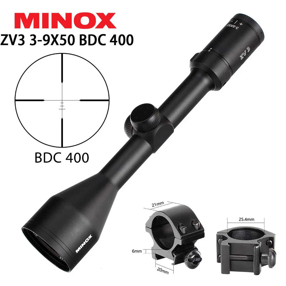 MINOX ZV 3 3-9X50 BDC 400 сетка Охотничья винтовка прицел 1 дюймов трубка длинный глаз рельеф тактический оптический прицел оптические прицелы - Цвет: with Picatinny Rings