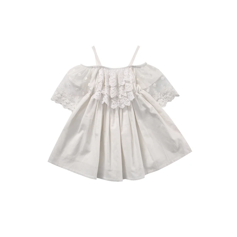 

2017 Cute Fashion Summer Party Newborn Baby Girls O-Neck Off Shoulder Lace Floral White A-Line Knee-Length Princess Dress 2-7Y