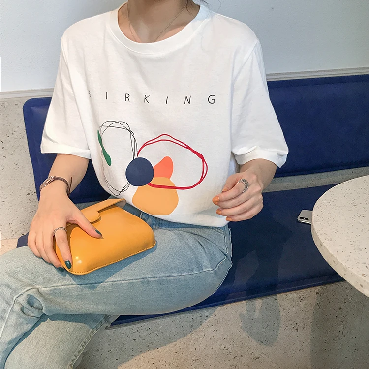 

harajuku t-shirt women clothes 2019 summer korean style fashion sweet vintage abstract painting print letter white tshirt women