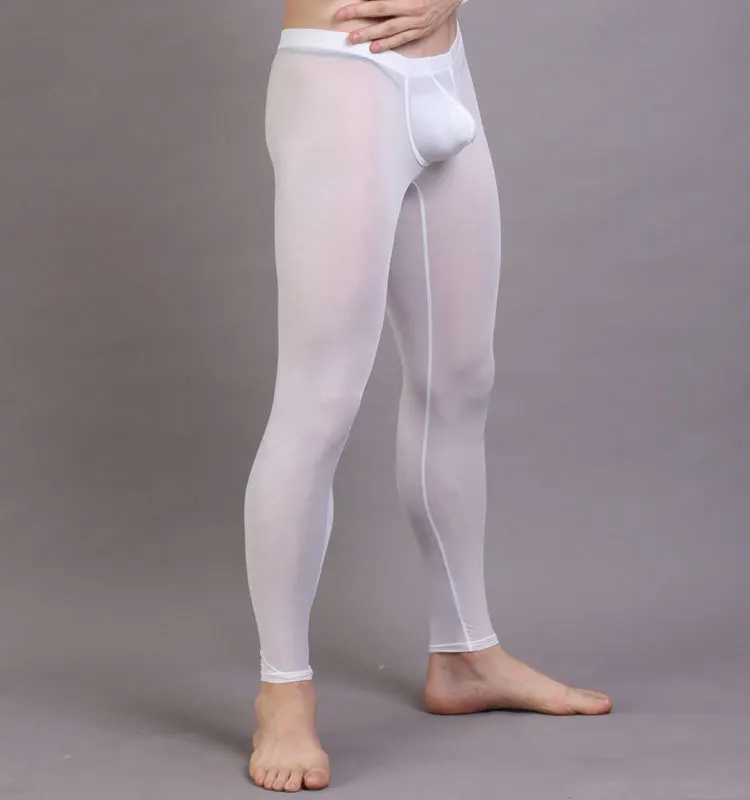 N2N Ice Silky Nylon Men's Pouch Underwear Leggings Long John Pants
