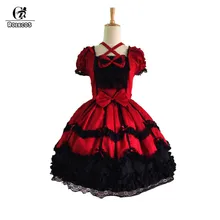 ROLECOS/классическое Красное и черное готическое платье лолиты, женское платье для костюмированной вечеринки, винтажное платье с короткими рукавами для девочек с бантом