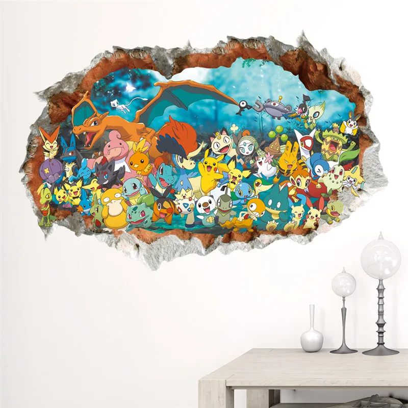 Cartoon Pokemon Wall Stickers For Kid Room Pikachu Wall Decal Poster Art Window