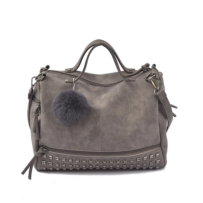 EFFLOM خمر Nubuck الجلود الإناث أعلى-حقائب بيد برشام المرأة حقيبة يد بوسطن الجلد المدبوغ الفراء الكرة الكتف دراجة نارية حقيبة ساعي