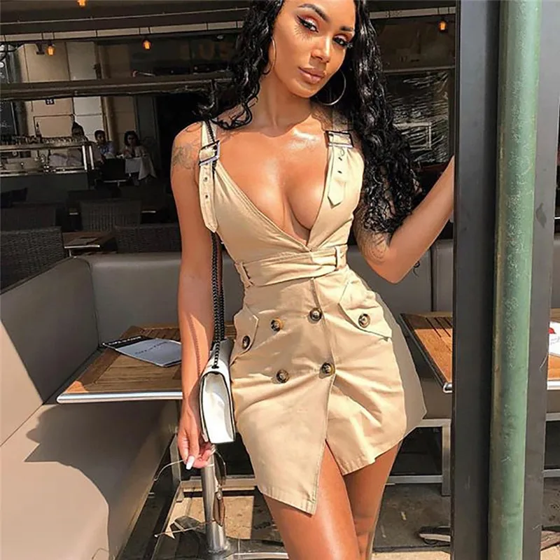 

Khaki Solid Vintage Blazer Sexy Dress Women Casual Belt Tie White Autumn Winter Dresses High Fashion Party Dress Vestido GRNSHTS