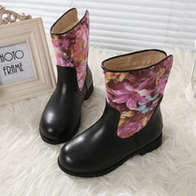 High Quality 2016 Winter Fashion Printing Boots Zip Girls Shoes Kid Snow Boots Waterproof High Boots Warm Princess Boots SHXD040