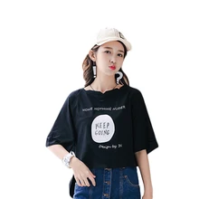 Женская укороченная футболка с дырками в стиле хип-хоп, праздничная рубашка с буквенным принтом Harajuku, уличная, ласточкин хвост, топ, Корейская одежда, Modis T05E