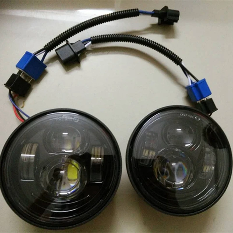 

Motorcycle Single High Low Beam moto Projector Double LED Headlights 4.65 Inch for Harley Dyna Fat Bob FXDF Dual Round Headlamps