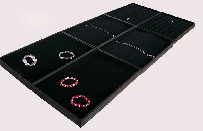 

EXPRESS FREE SHIPPING 6pcs Black Velvet Jewellery Display Case for Necklace Bracelet Ring Display Holder Tray 35*24*4CM