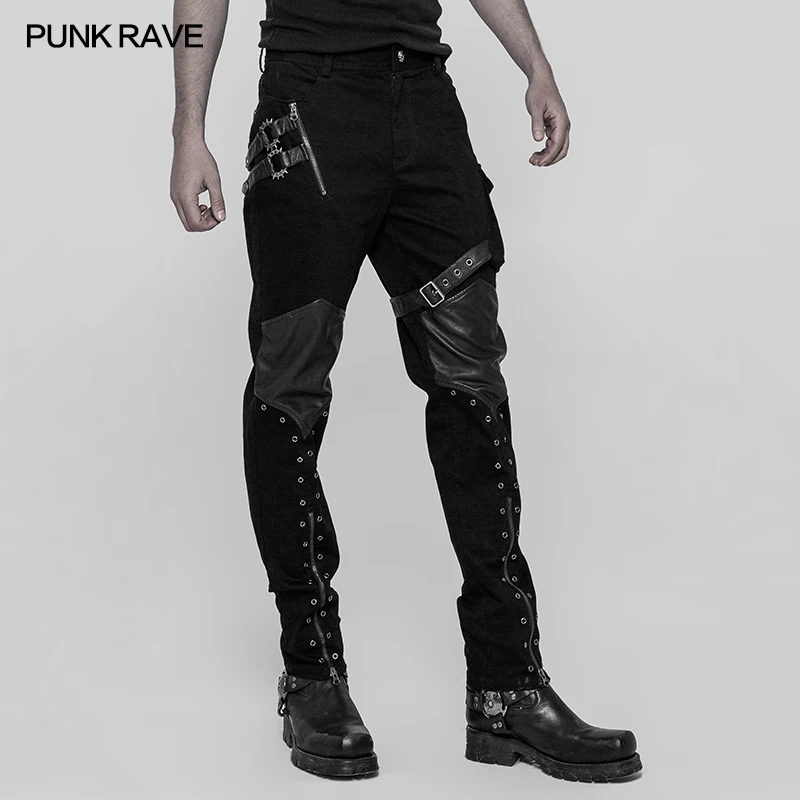 Панк рейв рок готический из искусственной кожи на молнии повседневные наколенники стимпанк rockabity мотоциклетные мужские брюки джинсы WK338