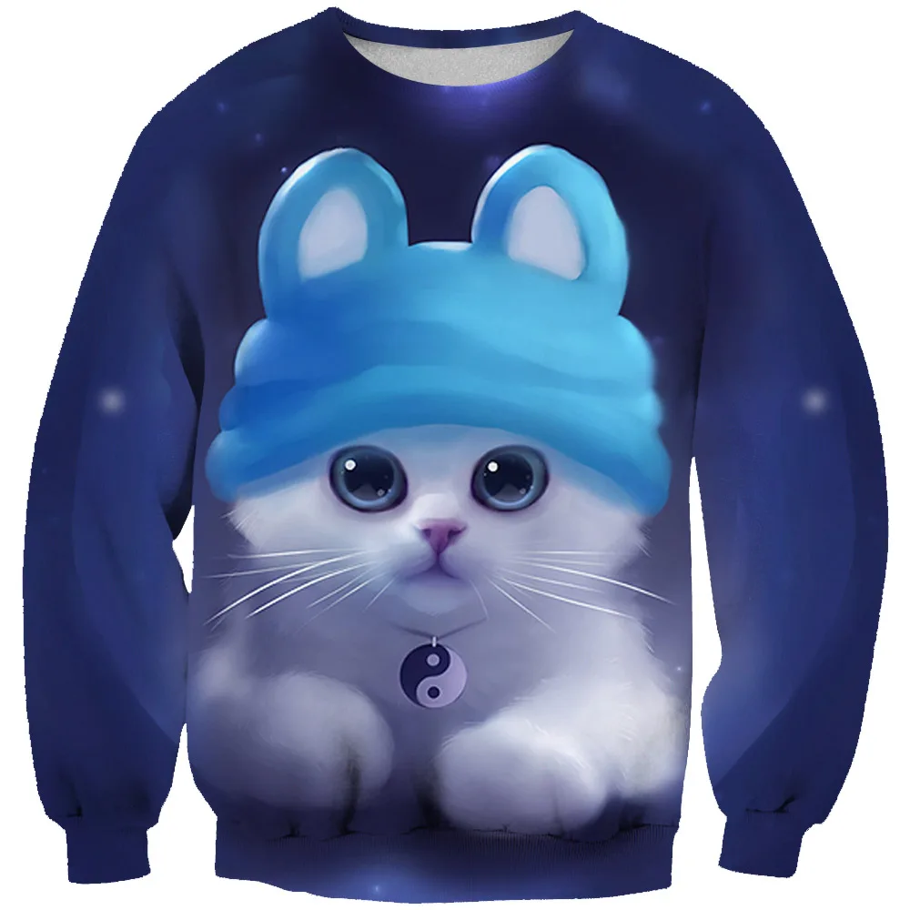 

2019 Brand Fashion Spring and Autumn 3D Digital Printed Round-neck Leisure Pullovers Kitten Comfortable Quick-drying Pullovers