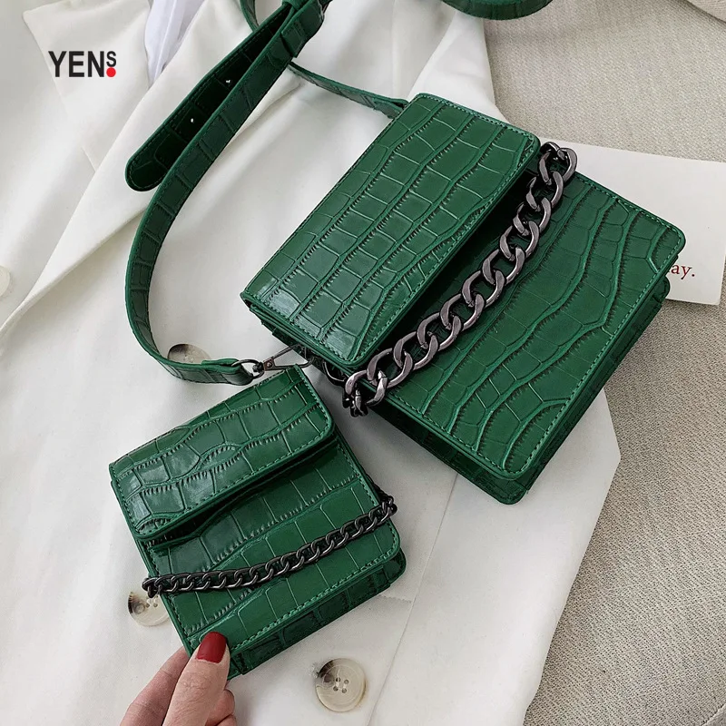 

Luxury Handbags Women Bags Designer Crocodile Alligator Stone Pattern Metal Chain Small Flap Box Bag Casual Clutch Purse Women