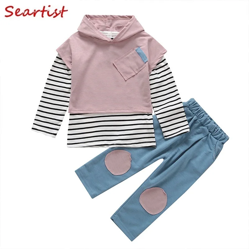 

Seartist Baby Girls Clothing Set Outfits Hooded Striped T-shirt Pants+Hooded Vest Baby Girl Clothes Dropshipping 2019 New 25