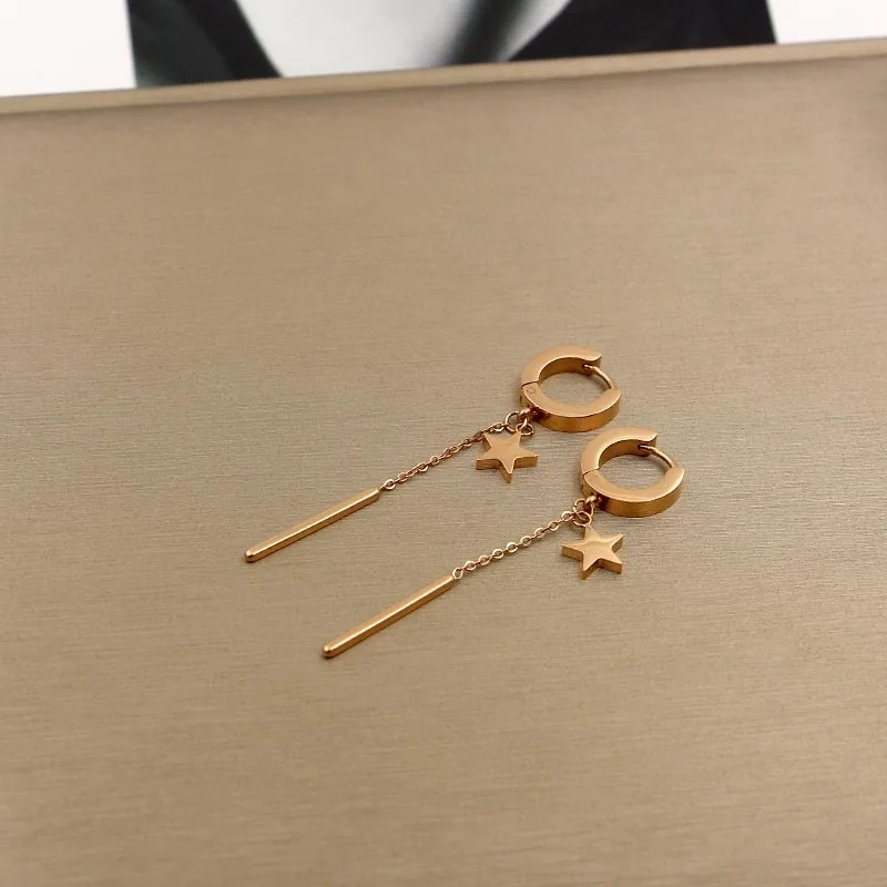 

Martick Fashion Popular Drop Earrings With Stars Round Bar Tassel Pendant Earrings For Woman Europe Brand Jewelry E141