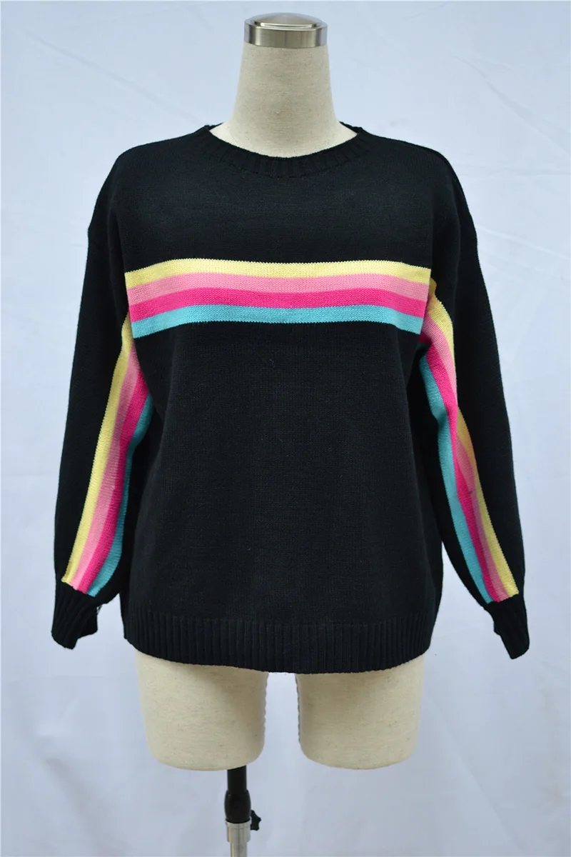 Fitshinling зимний свитер в радужную полоску Женская одежда пуловеры с длинными рукавами свитера Трикотаж праздничный джемпер Pull Femme