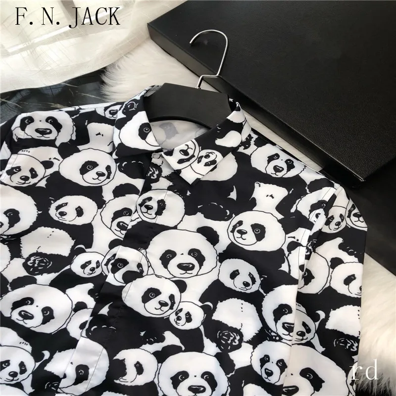 F. N. JACK, новинка, модная мужская рубашка с длинным рукавом, приталенная, деловая, Мужская одежда, повседневная, мужская рубашка с пандой, с принтом
