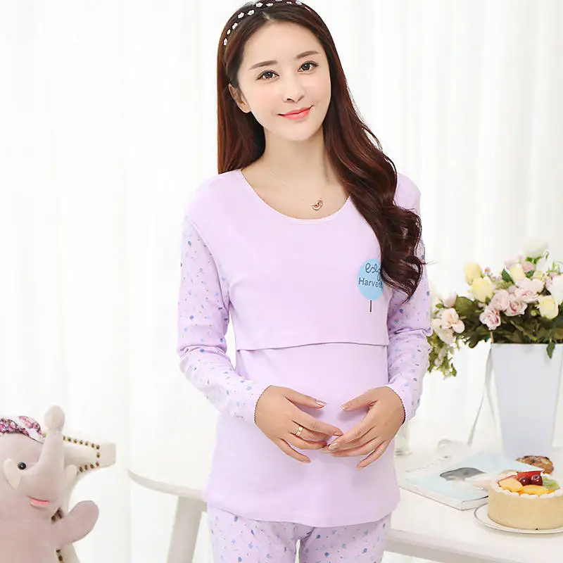 Для беременных и кормящих женщин одежда пижамы для беременных женщин осенне-зимняя хлопковая одежда до кормления пряжки FF354 - Цвет: 03