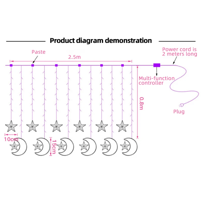 2,5 м 220 В светодиодный светильник с Луной и звездой, гирлянды для занавес, рождественские гирлянды, сказочный свет, вечерние украшения для свадьбы и праздника