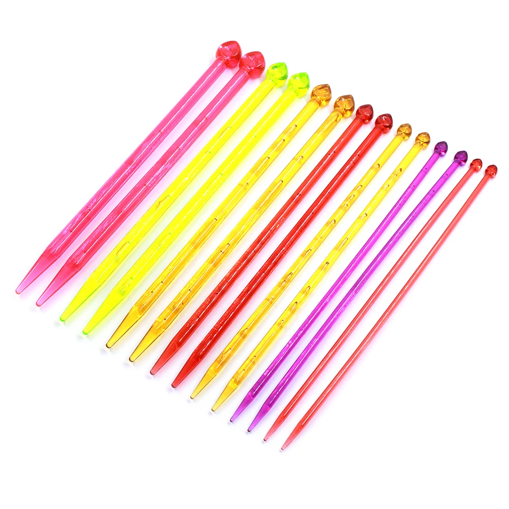 

14pcs/set Multicolor High Quality Plastic Crystal Knitting Needles Weaving Tools Acrylic Needle Weave Craft Yarn Sewing Tools