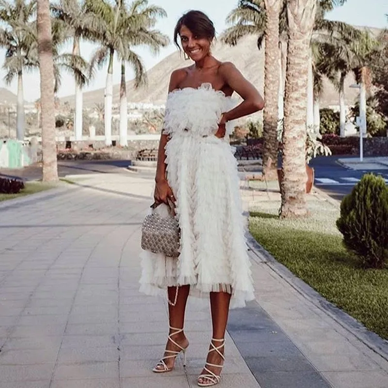 

2019 Women Sexy Evening Club Dresses Off-shoulder Strapless Tassel Dress Elegant Beach Midi Dress Female