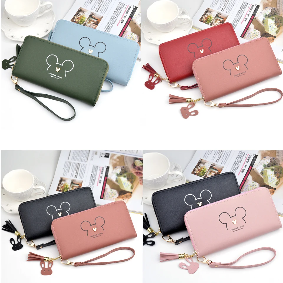 

Fashion Multi-Function Tassel Zipper PU Leather Ladies Wallet 2019 Korean Version Of The Solid Color Mobile Phone Card Bag Purse