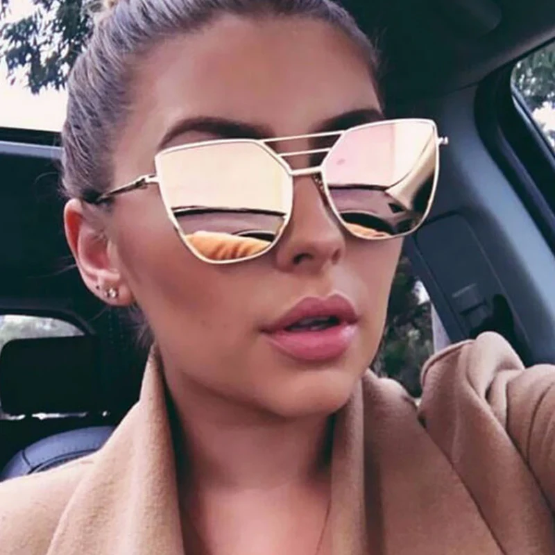 

2019 Cat EyeSunglasses For Women Metal Frame Reflective Lens Sun Glasses Vintage Brand Designer Mirror Shades