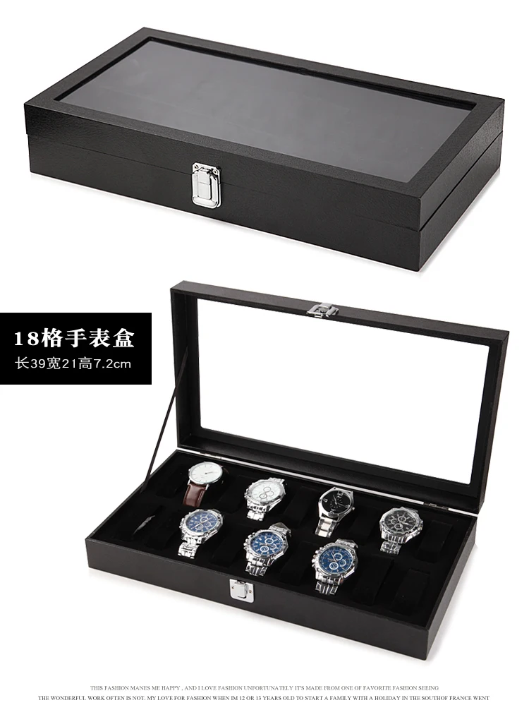 Черная кожа часы браслет коробка для хранения прозрачное стекло видимые ювелирные изделия шкатулка для часов упаковка и отделка чехол
