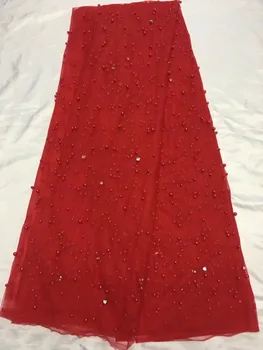 

Red 3d Lace Fabric 2019 High Quality Lace Latest African Lace Fabric With Beads Rhinestones Wedding Nigerian French Lace Fabric
