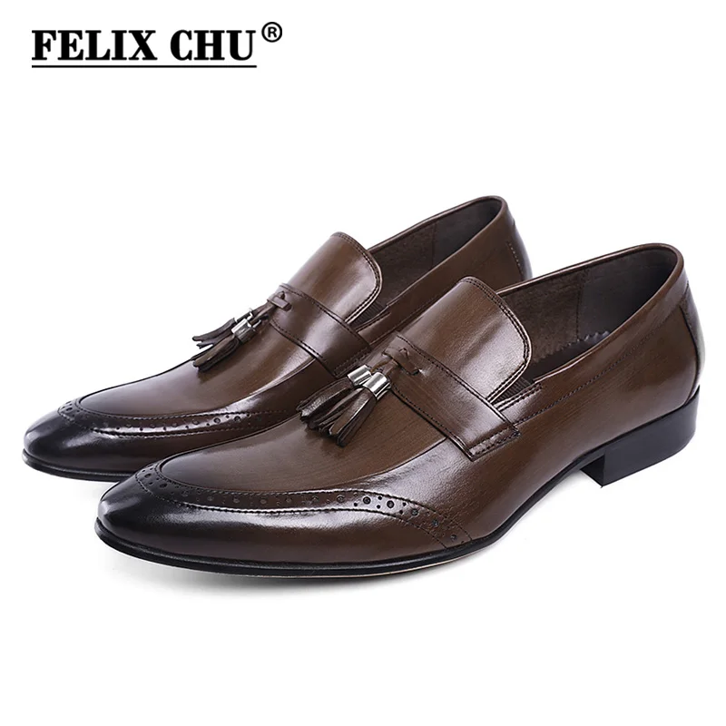 FELIX CHU Fashion Genuine Leather Slip On Men Formal Shoes With Tassel Black Brown Wedding Party Banquet Dress Footwear H1132-K3 FELIX CHU Fashion Genuine Leather Slip On Men Formal Shoes With Tassel Black Brown Wedding Party Banquet Dress Footwear H1132-K3