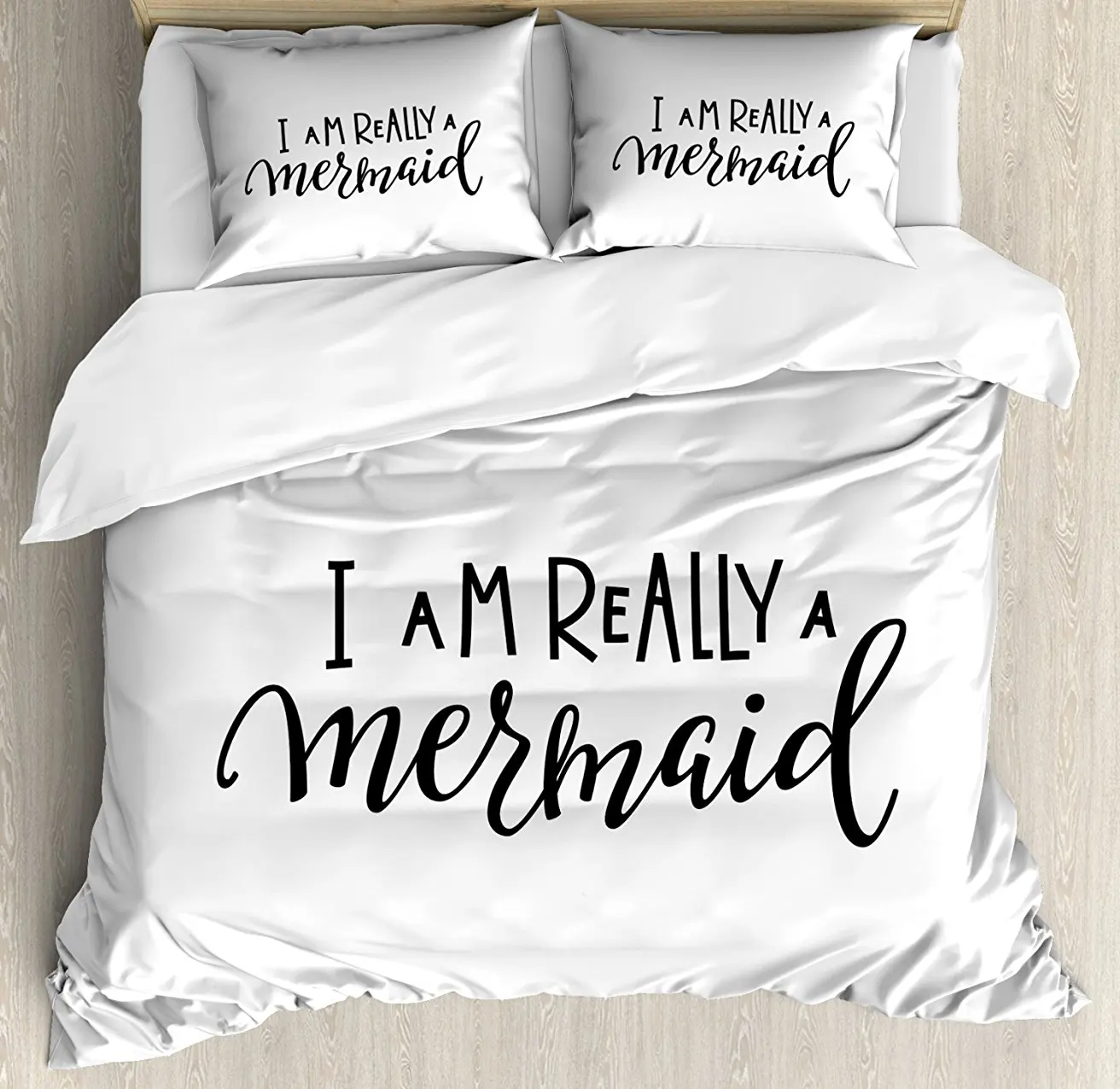 

Duvet Cover Set Girl Quotation Monochrome Calligraphic Hand Written Inspirational Arrangement, 4 Piece Bedding Set