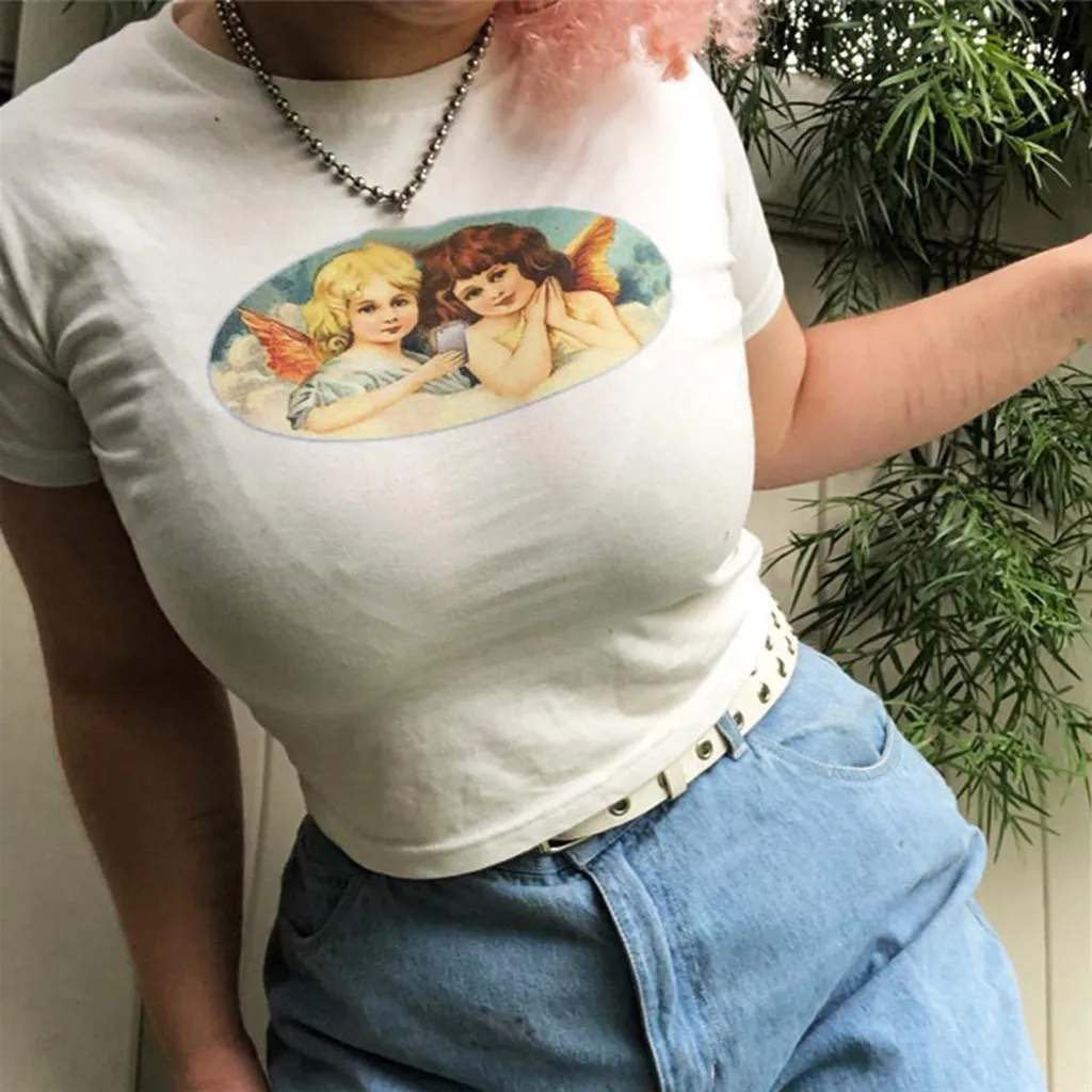 

Women Fashion t shirt Casual Short Sleeve Turtleneck Print Short T-Shirt tops tee shirt femme camiseta mujer streetwear 2019 new