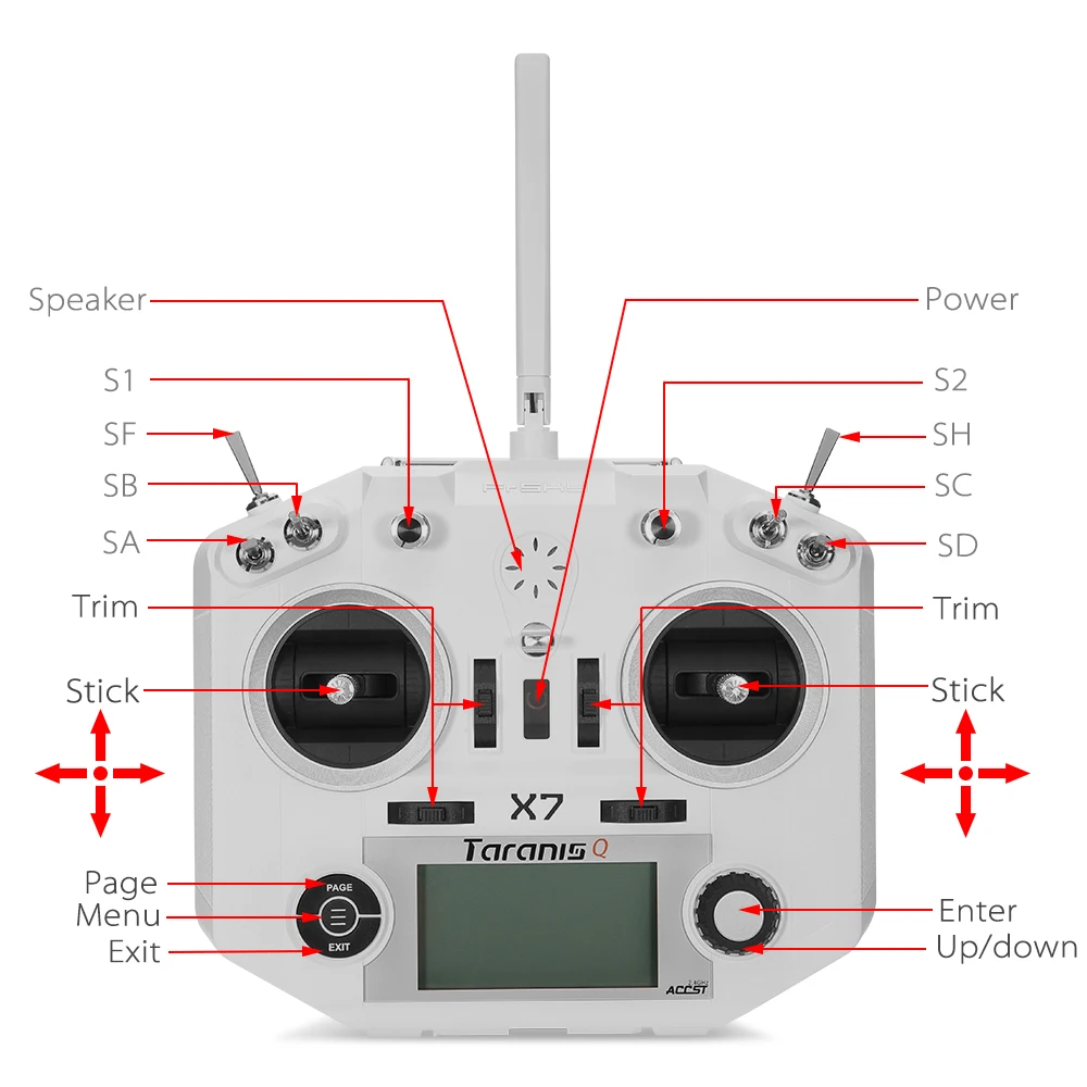 Передатчик FrSky ACCST Taranis Q X7 QX7 2,4 ГГц 16CH без приемника и режима батареи 2 для радиоуправляемого дрона вертолета FPV drone