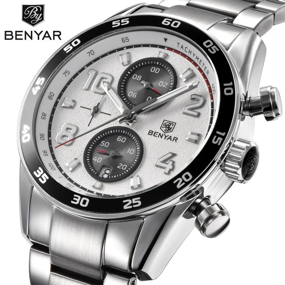 

2018 BENYAR Stainless Steel Luminous Hands Waterproof Sports Chronograph Quartz Men's Watch Top Brands Luxury Clock Dropshipping
